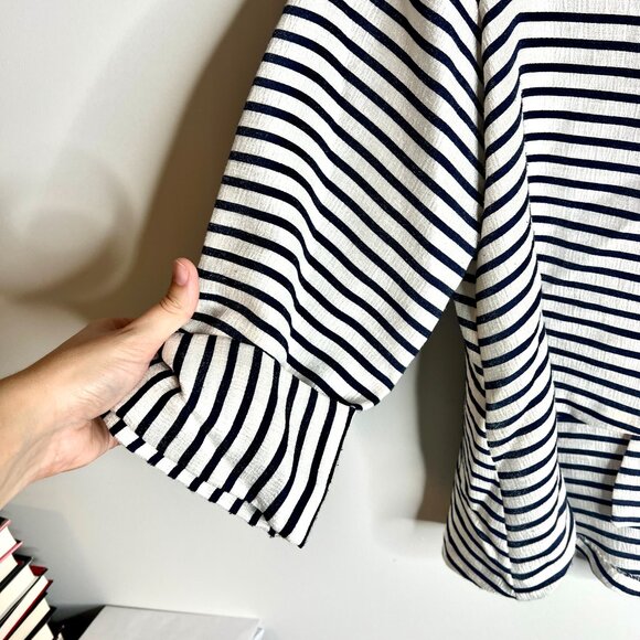 IC by Connie K Navy Blue Striped Top Coat Lagenlook Oversized One-Button Sz XL - Picture 5 of 7